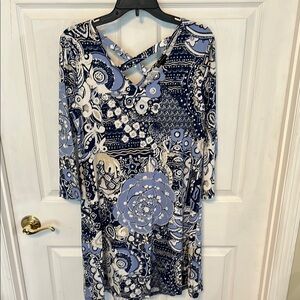 New Directions Blue and Cream Patterned Dress